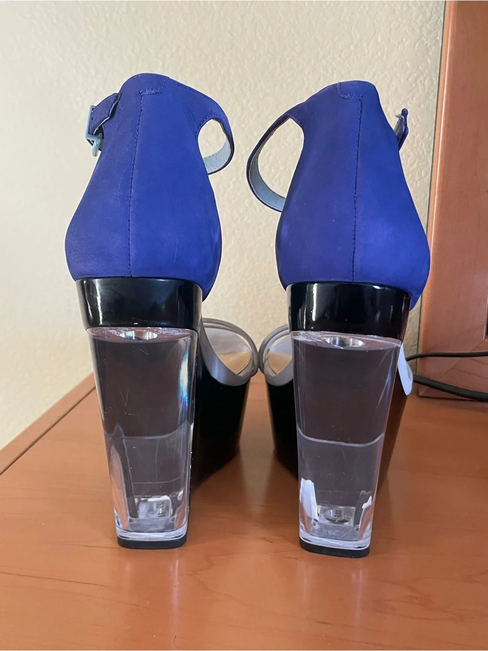 Gianni Bini Blue and Silver Clear-Platform Block Heel Sandals